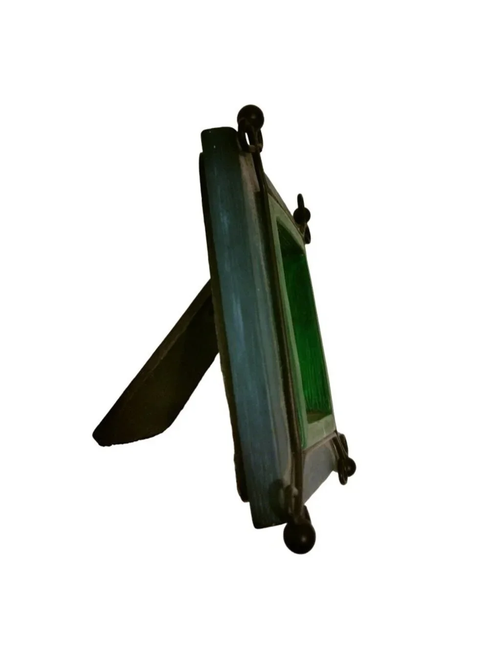 Miniature Wood Frame Blue Green Table Picture Metal Border 3 x 3